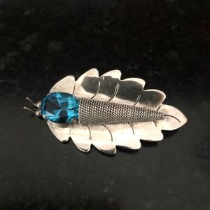 VTG 1940s STERLING SILVER MORALES MEDRANO TAXCO MEXICAN BLUE FACETED STONE PIN